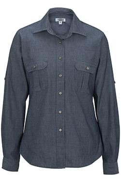 Ladies Chambray Roll Up Sleeve Shirt-